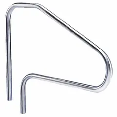 304L stainless steel pool stair rail with fixed legs, 1.9 in diameter, 0.109 in thickness. Height 38 in, width 48 in. Electropolished silver finish. Suitable for providing support at pool entry and exit points in commercial and residential settings.