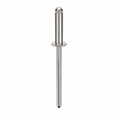Open-end blind rivet with domed head, 0.122" diameter, 1/2" body length, and 1 19/32" overall length. Supplied in a 500-piece pack. Used for fastening materials where only one side is accessible, common in sheet metal and general assembly applications.