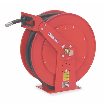 REELCRAFT Spring Return Hose Reel: 75 ft (3/4 in I.D.), 3/4 in MNPT, 250 psi Max Op Pressure - Dual-Pedestal Gas Spring-Return Hose Reels