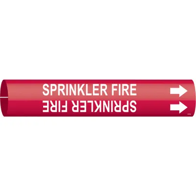 BRADY Pipe Marker: Sprinkler Fire, Red, White, Fits 3/4 to 1 3/8 in Pipe O.D. - Sprinkler Fire Snap-On Pipe Markers