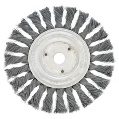 This heavy-cleaning brush features a 0.023 in twisted steel fill for aggressive removal of rust, scale, and weld splatter on contoured carbon steel surfaces. With a 6 in diameter and 1/2 in width, it is suited for industrial maintenance and fabrication tasks. The arbor size accommodates 5/8 in to 1/2 in arbors.