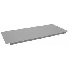 Steel shelf for workbenches, 60 inches wide by 36 inches deep, finished in gray. Includes mounting hardware for installation. Adds storage space for tools and parts in industrial workstations.