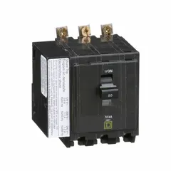 Three-phase bolt-on miniature circuit breaker rated 50 A at 120/240V AC with a 10kA interrupting capacity. Provides overcurrent protection in electrical distribution systems. For use with Square D NQOD panelboards.
