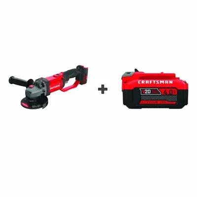 CRAFTSMAN Angle Grinder: 4 1/2 in Wheel Dia, 4.0 Ah, 20V DC, Std Head, Barrel Grip Grip - Craftsman Cordless Angle Grinders