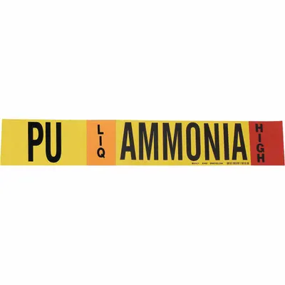 BRADY Pipe Marker: PU, LIQ, High, Fits 8 in and Larger Pipe O.D., 1 Pipe Markers - Ammonia Adhesive Pipe Markers