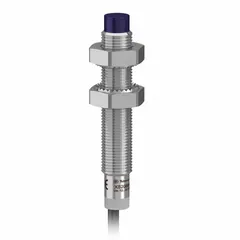 Cylindrical inductive proximity sensor with non-terminated cable, unshielded, NPN output. Operates on 12-24V DC supply. Used for non-contact detection of metallic objects in automation and control systems.