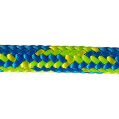 Static double braid rope made of polyester with a 7/16 in diameter and 630 lb working load limit. Suitable for rigging, climbing, work positioning, and load control applications where low stretch is required.