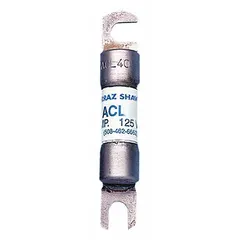 The BUSSMANN ACL-60 is a 60 A, 72 V DC time-delay bolt-on fuse for general-purpose overcurrent protection. Its bolt-on design ensures secure mounting in industrial equipment such as forklifts and other material handling machinery. This non-indicating fuse provides current-limiting performance to safeguard circuits from overloads and short circuits.