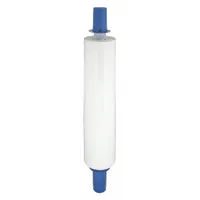 White opaque stretch wrap with built-in dispenser and hand brake. Standard duty, 80 ga gauge cast film with color additive for opacity. Used for securing and stabilizing pallet loads during storage and transport, providing easy load identification