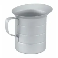 Liquid measuring cup made of gray aluminum with 1.9 L capacity. Features 1/2 qt graduation subdivisions for precise measurement. Overall height 7 in, width 6 1/2 in. NSF certified. Suitable for commercial kitchens and foodservice operations requiring accurate liquid portioning
