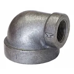 Threaded x threaded 90° elbow for low-pressure piping systems. Reducer fitting connects 3 in and 2 1/2 in pipes. Rated Class 125 with maximum operating pressure of 175 psi at 150° F. Suitable for use in plumbing, HVAC, and industrial applications where flow direction change is required.