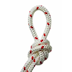 Static polyester rope with 5/8 in diameter and 2,200 lb working load limit. Low-stretch construction for stable load handling in rigging, climbing, and positioning applications.