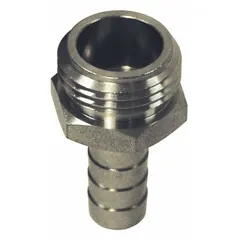 This rigid male x male GHT-to-Push-Fit adapter connects two male-threaded garden hose ends or repairs hoses. Constructed from stainless steel for corrosion resistance. Suitable for irrigation, plumbing, and industrial maintenance applications requiring a durable, leak-free connection.