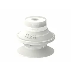 Bellows type vacuum pad for automated pick-and-place lines in packaging applications. Designed as a B47 plain pad without adapter, suitable for handling lightweight and irregular items with gentle grip.