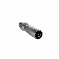 Carbon steel straight hydraulic crimp fitting with male NPT threads on one end and hose connection on the other. Designed for permanent attachment to -4 dash size hydraulic hose assemblies. Thread size 1/4"-18. Suitable for use in hydraulic systems on industrial machinery and mobile equipment.
