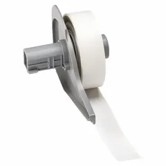 Continuous label roll measuring 1/2 in by 50 ft, made of white polyester with halogen-free material properties. Designed for use with the Brady M710 printer series. Suitable for industrial labeling applications such as cable marking, asset tagging, and general identification.