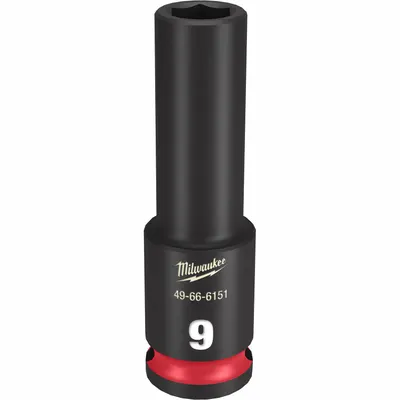 MILWAUKEE Deep Impact Socket: 3/8 in Drive Size, Metric, 9 mm Socket Size, 6-Point - 3/8" Drive Impact Sockets
