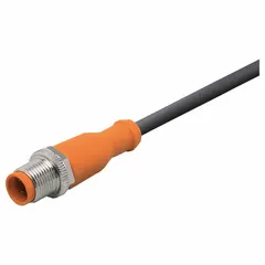 Single-ended cordset with a black PUR jacket for twisting applications. Features an M12 male straight connector on one end and bare wire on the other, with 4 pins, 5 m cable length, 0.34 sq mm wire size, and IP68 rating. Suitable for connecting sensors and actuators in industrial environments requiring resistance to abrasion and flexing.