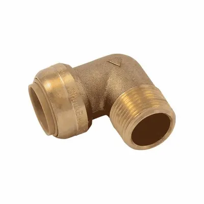 SHARKBITE Push-Fit Elbow Fitting: 3/4 in Pipe x 3/4 in Pipe Size, Push-to-Connect x MNPT - Standard Brass Push-to-Connect Tube Fittings