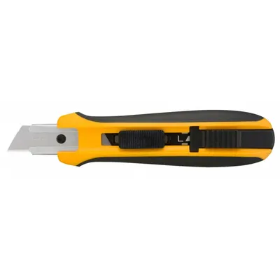 OLFA Utility Knife: 6 1/2 in Overall Lg, Steel Std Tip, Rubberized, Plastic - Retracting Utility Knives