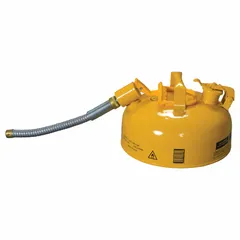 This EAGLE Type II Safety Can is designed for dispensing diesel fuel. It has a 1 gallon capacity and includes a 7/8 inch outer diameter hose. The can is yellow. Typical applications include portable fuel storage and transfer for generators, pumps, and heavy equipment.
