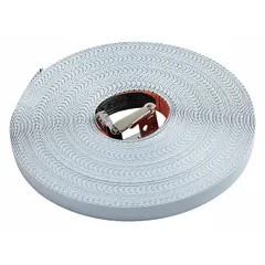 Fiberglass replacement tape blade for open-reel long tape measures. SAE graduated in inches, 30 m length, with a nonmagnetic single hook tip for hook-end attachment.