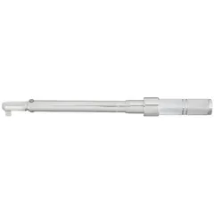 This non-insulated micrometer torque wrench has a 3/8 in drive and a torque range of 200 in-lb to 1000 in-lb, with an overall length of 14 3/4 in. It features a micrometer adjustment for precise torque settings and is tether capable for drop prevention. Suitable for industrial assembly, maintenance, and repair applications requiring accurate torque application on fasteners.