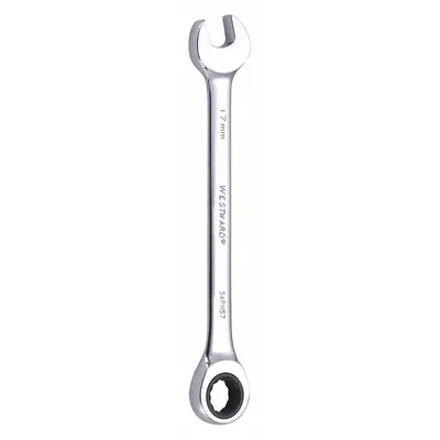 WESTWARD Combination Wrench: Alloy Steel, Chrome, 17 mm Head Size, 8 7/8 in Overall Lg - Metric 12-Point Ratcheting Combination Wrenches
