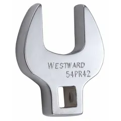This SAE open end crowfoot wrench features a 7/8-inch head size and a 3/8-inch drive size, designed for use with a socket wrench. The chrome finish provides corrosion resistance. It is used to access fasteners in tight spaces where a standard socket cannot fit.