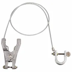 Terminated bonding and grounding wire with a 3 ft length, uninsulated bare carbon steel conductor, and a C-Clamp connector with a 3/4 in clamp opening span. Used to create a safe electrical path between metal equipment and ground, preventing static buildup and shock hazards in industrial environments.
