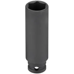 Metric deep impact socket with 1/4" drive and 9 mm, 6-point opening. Manganese Phosphate finish. Designed for use with impact wrenches to tighten or loosen fasteners in automotive and industrial applications.