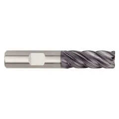 Carbide square end mill with AlTiN coating and 5-flute geometry for fast cutting of steel and cast iron. Suitable for slotting, profiling, and finishing operations. Mill diameter 5/8", length of cut 3/4", overall length 3". Manufacturer part number 5V4C16006ST.