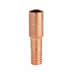 Threaded contact tip for Magnum Pro 550 welding gun. Accepts 0.052 in wire diameter. Extended-life design reduces downtime in high-amperage MIG welding. Suitable for heavy-duty fabrication, shipbuilding, and structural steel applications.