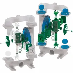 Replacement diaphragm for Versamatic air-operated double-diaphragm pumps. Made of Buna-N material for chemical resistance and flexibility. Suitable for transferring abrasive or viscous liquids in industrial fluid handling applications.
