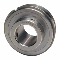 This food-grade cylindrical insert bearing from IPTCI BEARINGS features a 5/8 in bore and 1 27/32 in outside diameter. It is a ball bearing insert with set screws for shaft mounting, designed for use in washdown environments such as food processing and conveyor systems.