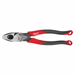 These 9 in multipurpose lineman's pliers feature a flat jaw with 1 7/8 in length, 1 1/4 in width, and 5/8 in thickness. The Comfort Grip handle reduces hand fatigue, while the integrated Fish Tape Puller assists in pulling cables through conduit. Suitable for gripping, bending, and cutting wire in electrical and general maintenance tasks.
