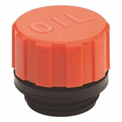 This filter breather vent from ELESA features a 1/2" NPT thread and a polyamide body. It is marked "OIL" and includes an orange splash guard. Typical applications include venting and filtering incoming air for hydraulic reservoirs and gearboxes.