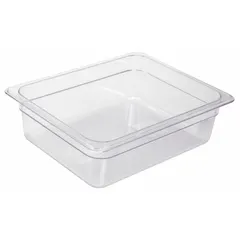 Rectangular half-size steam table pan, NSF certified and dishwasher safe. Overall length 12 3/4 in, depth 2 1/2 in. Suitable for holding and serving hot or cold food items in commercial foodservice settings.