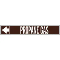 Pipe Marker: Propane Gas, Brown, White, Fits 2 1/2 to 6 in Pipe O.D., 25 Pipe Markers, With Arrows (MPN 109580)