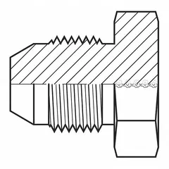 This hydraulic hose plug is made of carbon steel and features a 22 mm fitting size. It is rated for a maximum working pressure of 3,500 psi at 70 °F. Used to seal or cap hose ends in high-pressure hydraulic systems.