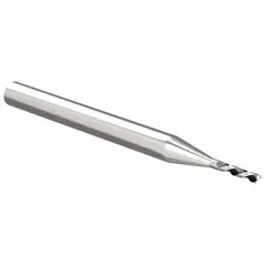 Uncoated carbide square end mill with 2 flutes, 12 mm mill diameter, 25 mm length of cut, and 76 mm overall length. Designed for high-speed machining of aluminum and non-ferrous materials, providing efficient chip evacuation in slotting, profiling, and contouring operations.
