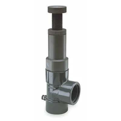HAYWARD Adjustable Relief Valve: CPVC, FPM, 1 in x 1 in, FNPT x FNPT, 40°F to 150 psi - Corrosive & Ultra-Pure Liquids Pressure Relief Valves