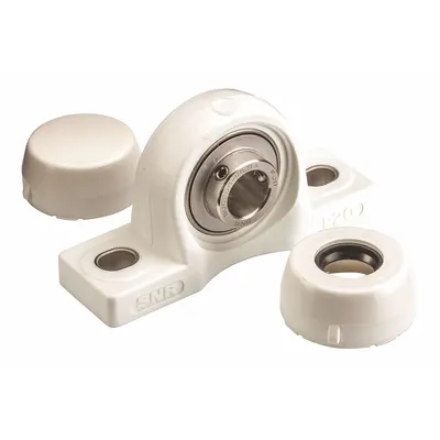 NTN Pillow Block Bearing: 1 1/4 in Bore, Polymer, Set Screws, 1 55/64 in Shaft Ht - Food-Grade Pillow Block Ball Bearings