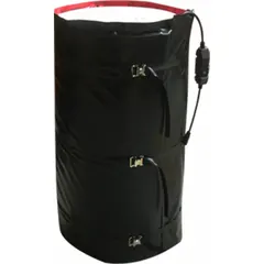 This drum and bucket blanket heater is designed for 30-gallon drums, operating at 115V AC and 129.66 W to maintain or raise material temperature to 100°F. With an IP66 rating, it is suitable for indoor use, helping to reduce viscosity of fluids or chemicals for improved flow and processing.