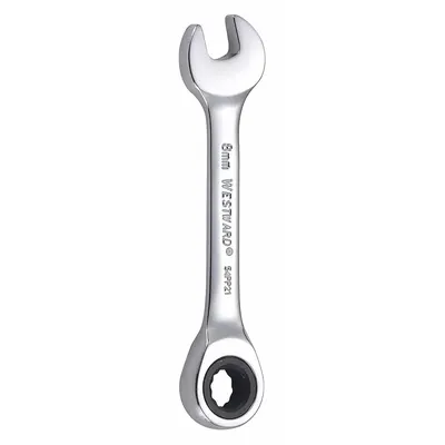 WESTWARD Combination Wrench: Alloy Steel, Chrome, 8 mm Head Size, 3 1/2 in Overall Lg - Metric 12-Point Ratcheting Combination Wrenches