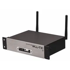 Wireless transmitter and receiver for use with compatible amplifiers. Enables cable-free audio signal transmission in commercial audio installations, conference rooms, and performance spaces.