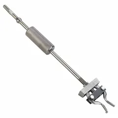 Slide hammer jaw puller for internal removal of pilot bearings from blind holes. Weighs 4.1 lb with a spread range of 1/2 in to 1 1/2 in and a reach of 3/4 in to 3/4 in. Used in automotive and industrial applications for bearing extraction without housing damage.