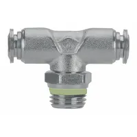 AIGNEP USA Push-Fit Tee Fitting: 5/32 in OD x 5/32 in OD x 1/8 in Pipe Size, Stainless Steel, Silver (MPN 60210-4-1/8)
