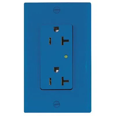 LEVITON Receptacle: Decorator Duplex, 5-20, Blue, 125V AC, 20 A, 2 Pole / 3 Wire (MPN 5380-B) - General Purpose Receptacles