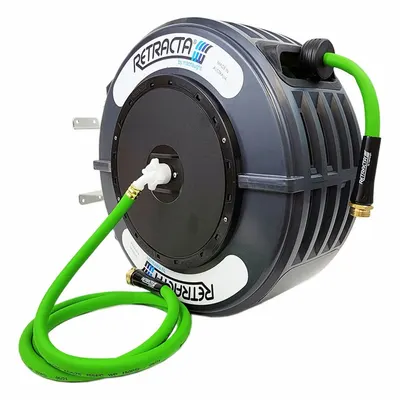 MACNAUGHT Spring Return Garden Hose Reel: 60 ft. (1/2 I.D), 3/4 in FGHT x 3/4 in MGHT - Enclosed Garden Spring-Return Hose Reels